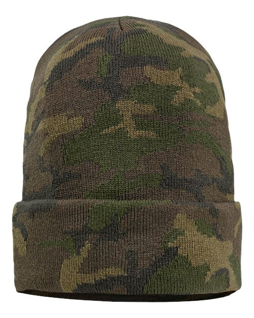 12" Solid Cuffed Beanie Camo
