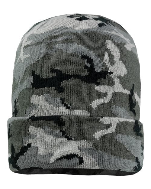 12" Solid Cuffed Beanie Camo